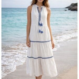 Tommy Bahama White Maxi Dress with Blue Accents